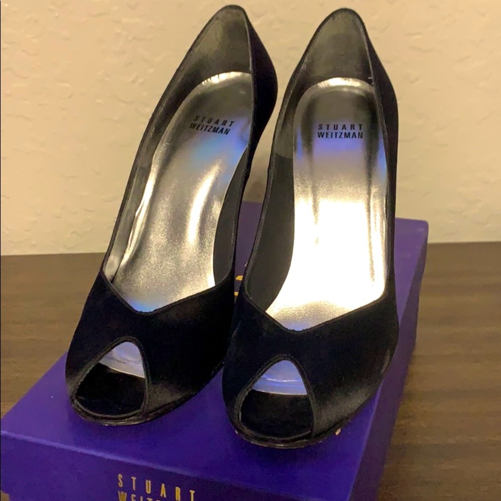 Stuart Weitzman Black Peep-Toe Heels
